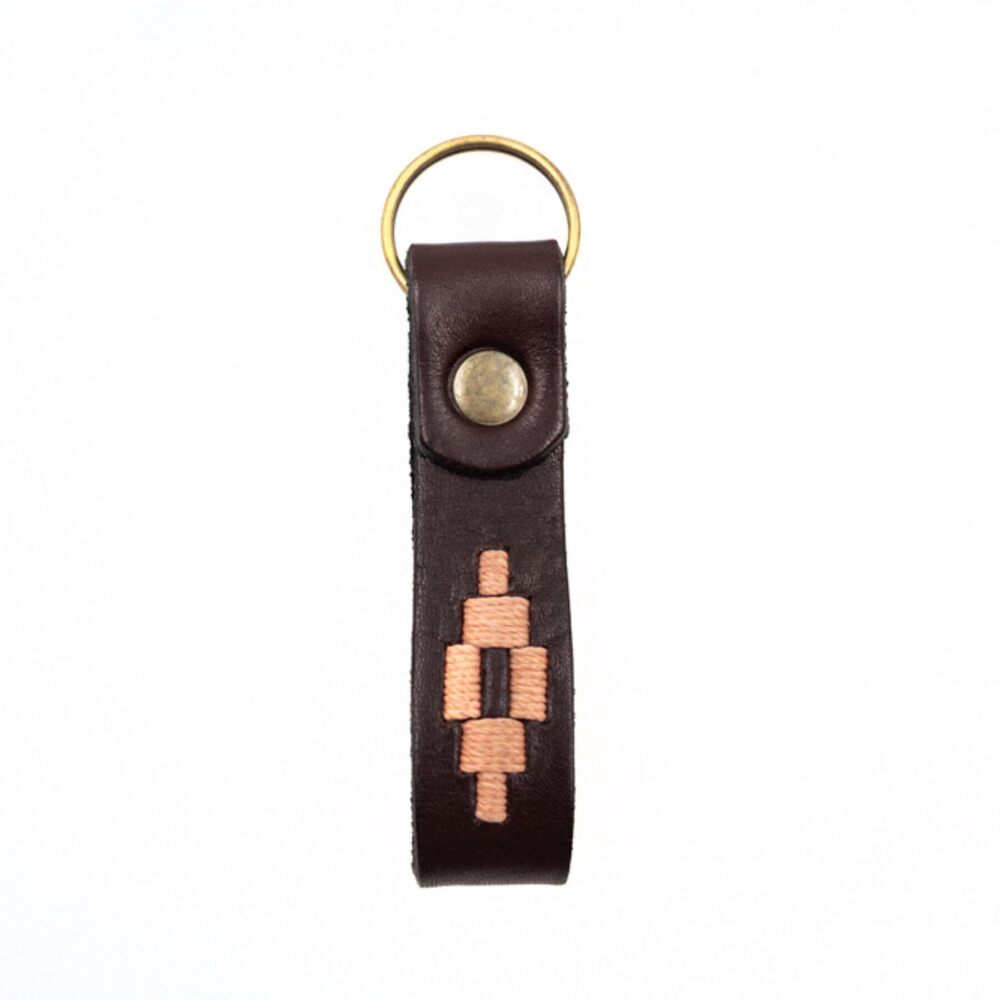 6611 Handmade Embroidered Leather Keychain Brown Salmon